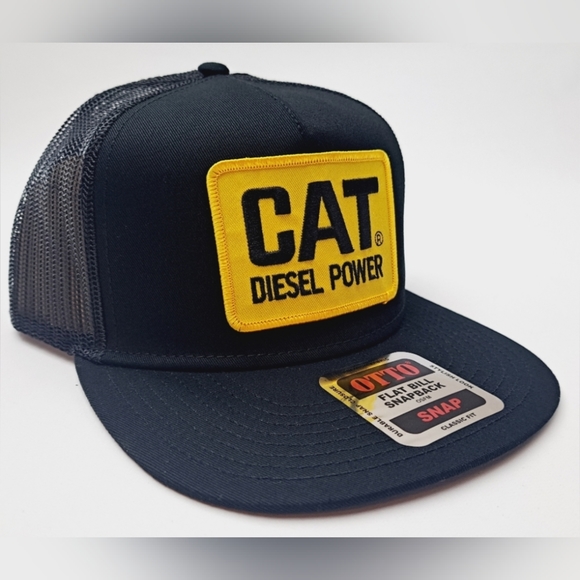 Caterpillar Diesel Power Trucker Mesh Snapback Hat Cap OTTO Flat Bill Retro 80s - Picture 1 of 4